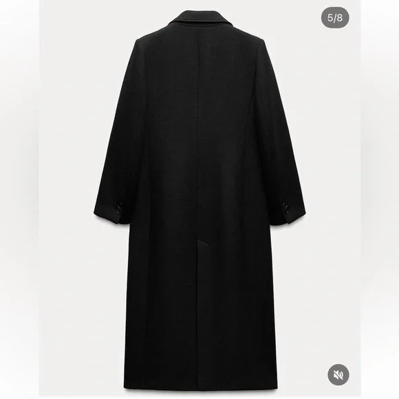 Zara Black Long Dress Pea Coat Size Medium - Picture 8 of 15